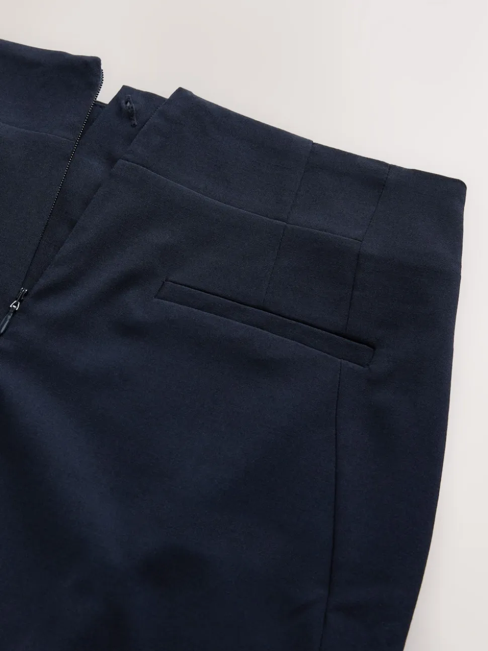 Navy Blue Tailored Pencil Skirt With Wool
