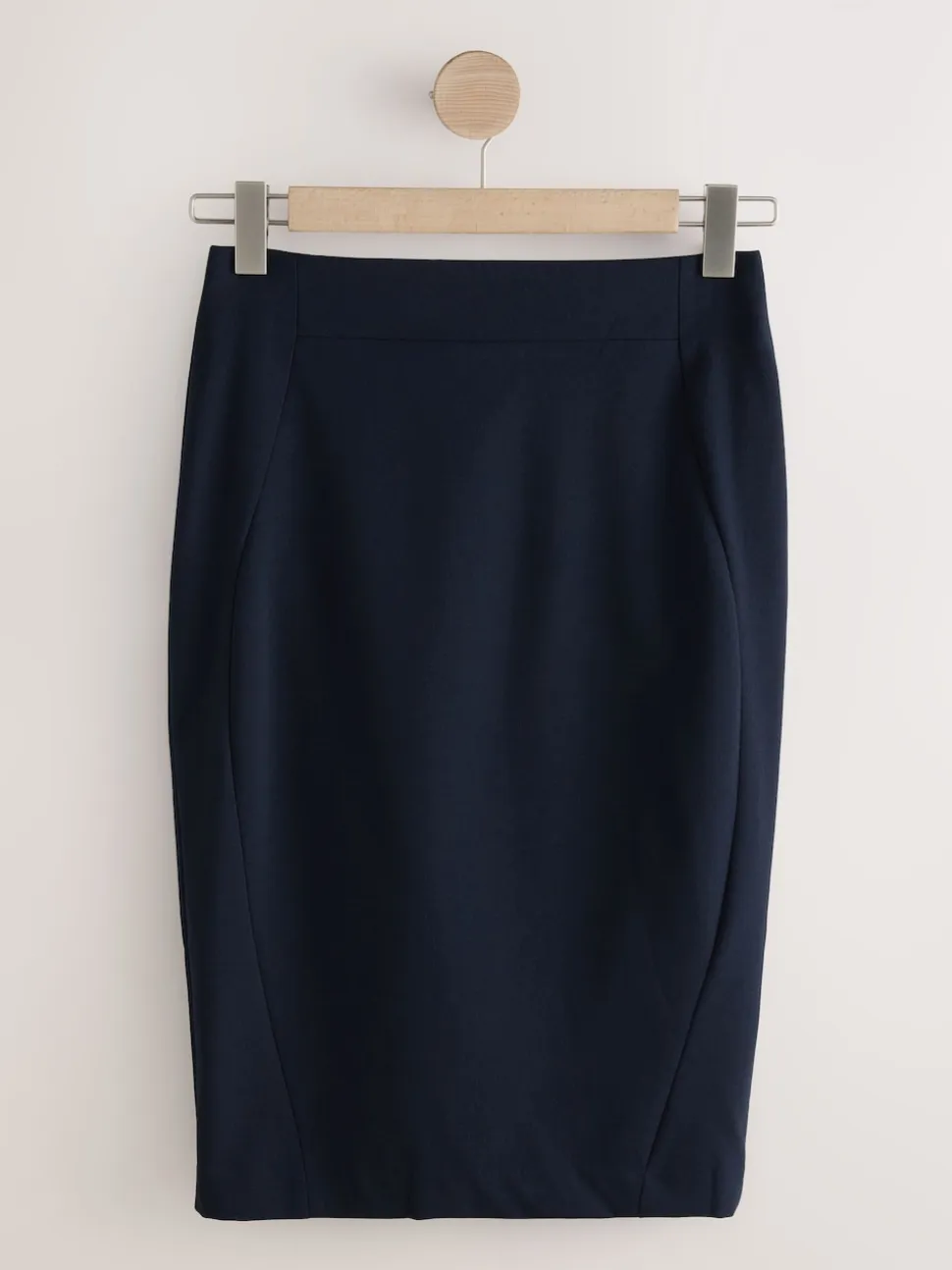Navy Blue Tailored Pencil Skirt With Wool