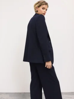 Navy Blue Tailored Single Breasted Blazer With Wool