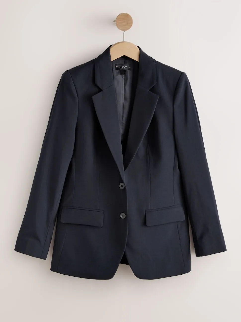 Navy Blue Tailored Single Breasted Blazer With Wool