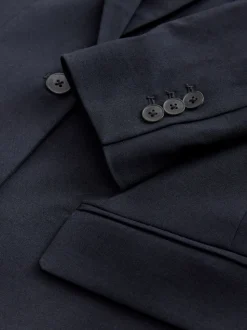 Navy Blue Tailored Single Breasted Blazer With Wool