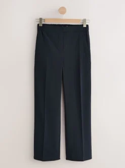 Navy Blue Tailored Wide Leg Trousers With Wool