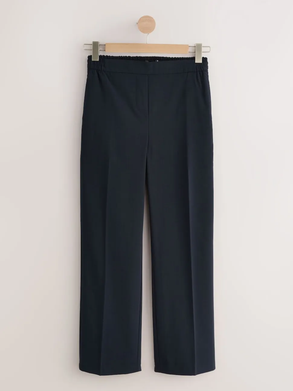 Navy Blue Tailored Wide Leg Trousers With Wool
