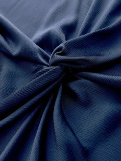 Navy Blue Twist Front Long Sleeve Satin Maxi Dress
