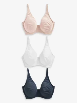 Navy Blue/Pink/White Non Pad Full Cup DD+ Cotton Blend Ultimate Comfort Bras 3 Pack