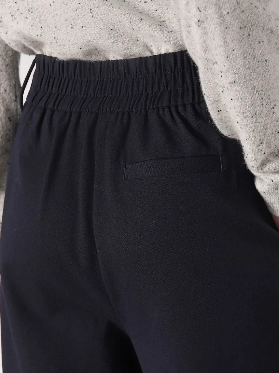 Navy Elastic Back Wide Leg Trousers With Wool