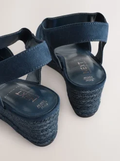 Navy Extra Wide Fit Round Toe Elastic Strap Detail Wedges