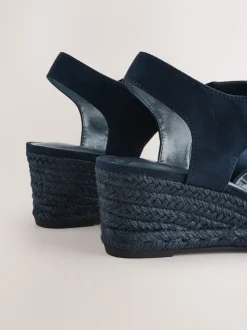 Navy Extra Wide Fit Round Toe Elastic Strap Detail Wedges