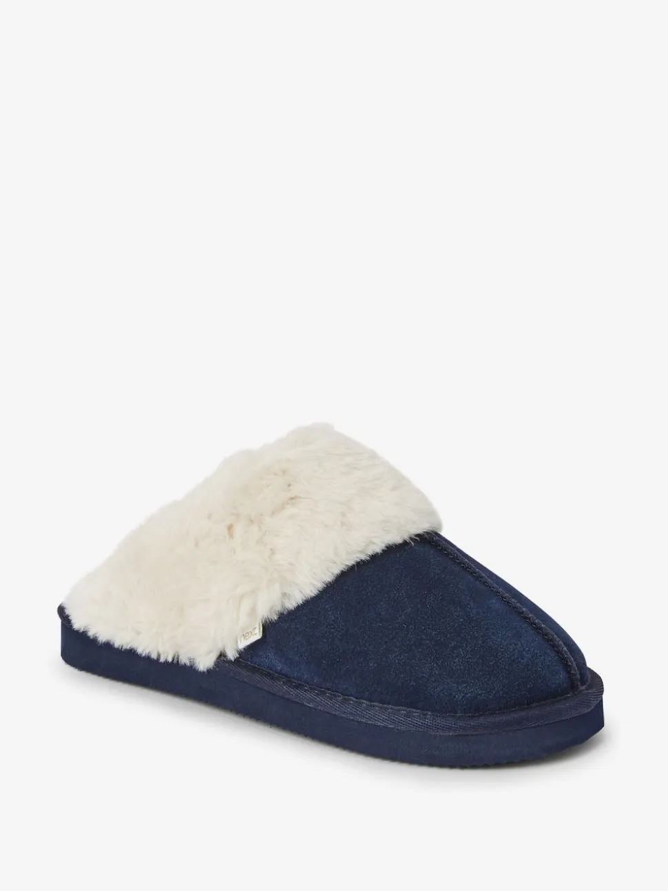 Navy Faux Fur Lined Suede Mule Slippers