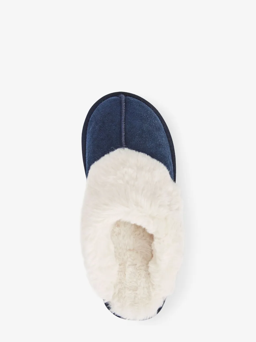 Navy Faux Fur Lined Suede Mule Slippers