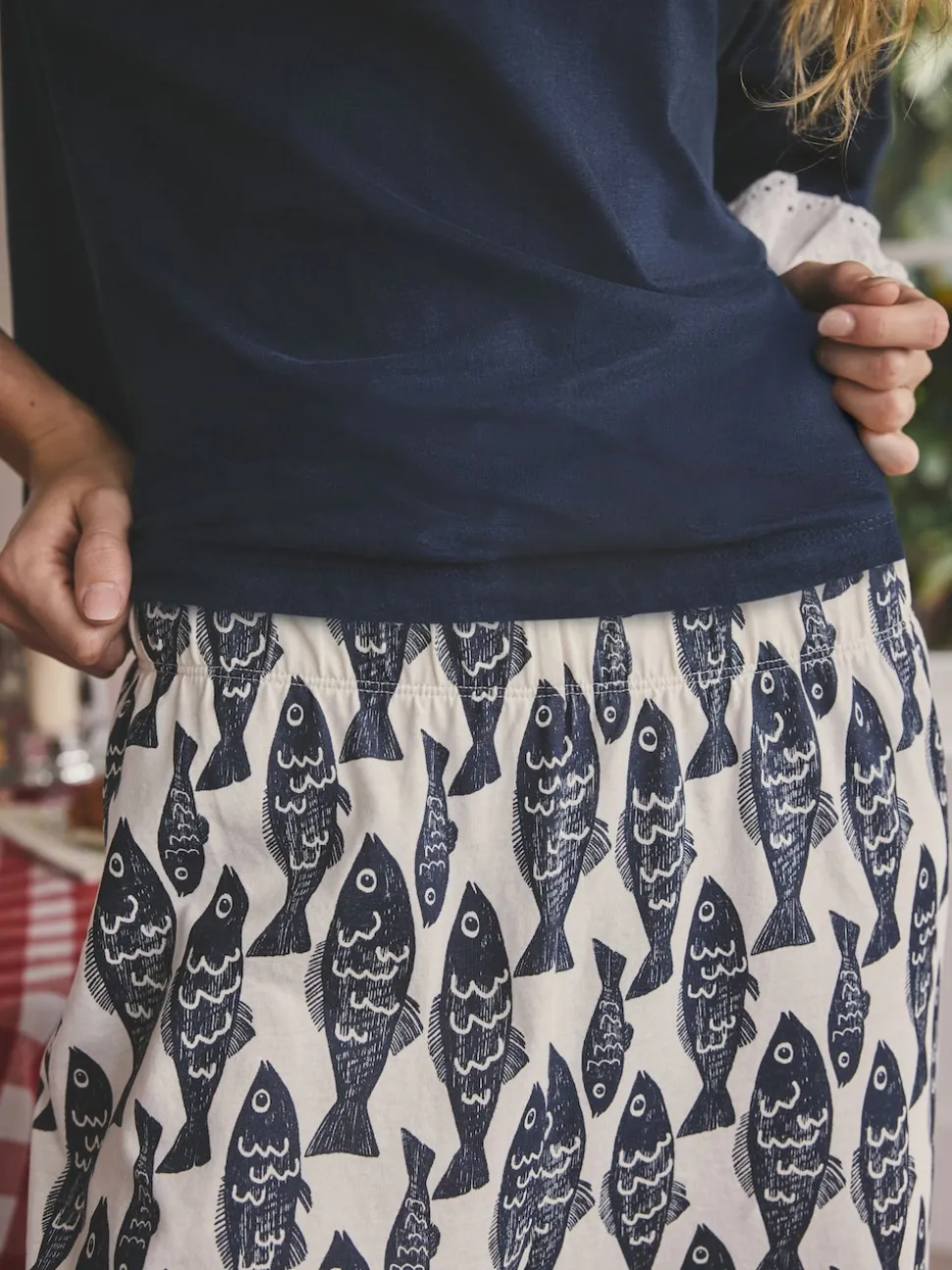 Navy Fish Cotton Short Sleeve Pyjamas