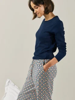 Navy Geo Ribbed Long Sleeve Pyjamas