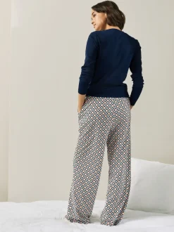 Navy Geo Ribbed Long Sleeve Pyjamas