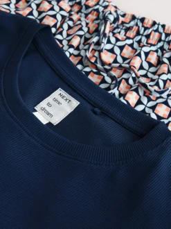Navy Geo Ribbed Long Sleeve Pyjamas