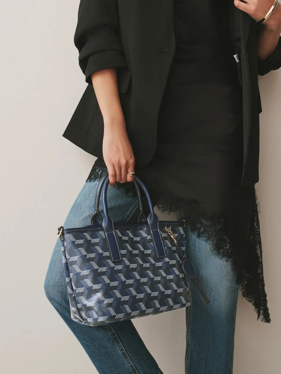 Navy Geometric Print Cross-Body Bag