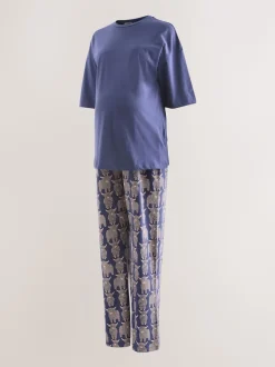 Navy Hamish The Highland Cow Maternity Short Sleeve Pyjamas