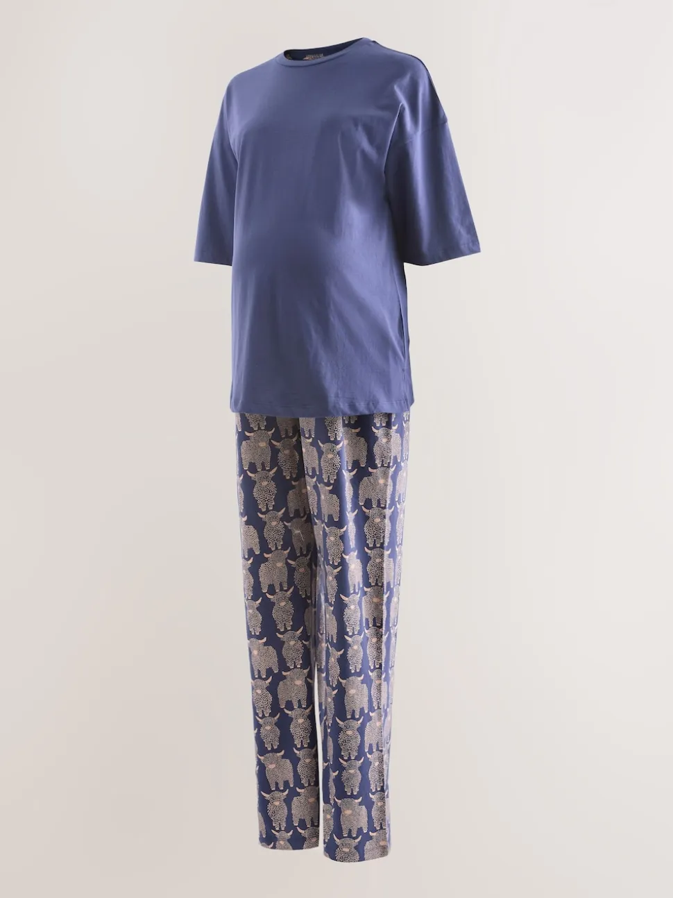 Navy Hamish The Highland Cow Maternity Short Sleeve Pyjamas