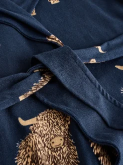 Navy Hamish The Highland Cow Cosy Lightweight Dressing Gown