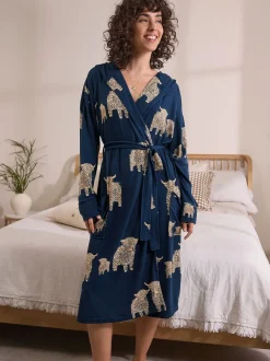 Navy Hamish The Highland Cow Cosy Lightweight Dressing Gown