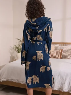 Navy Hamish The Highland Cow Cosy Lightweight Dressing Gown