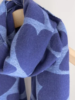 Navy Heart Print Midweight Scarf