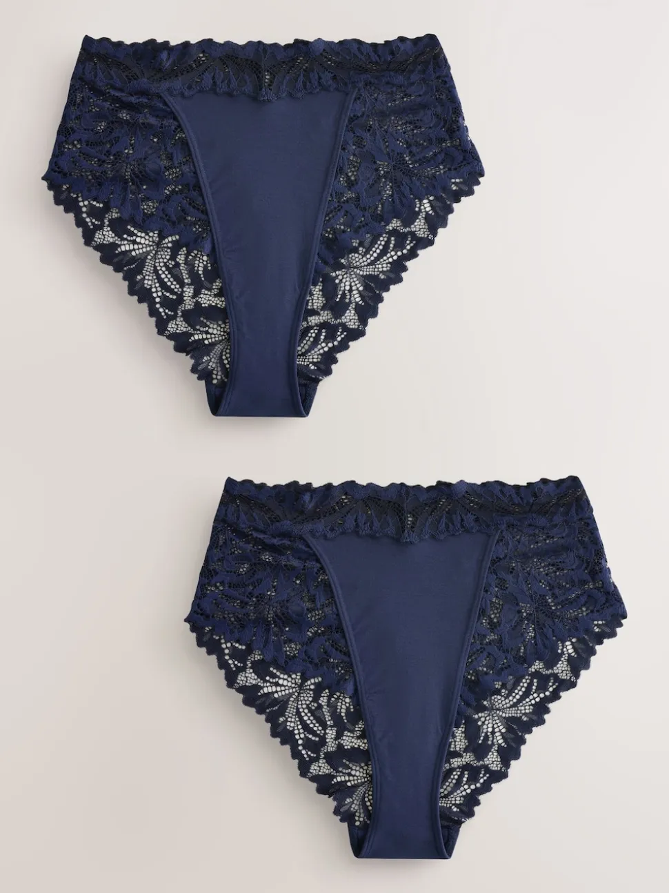 Navy High Waist High Leg Ultimate Comfort Lace Knickers 2 Pack