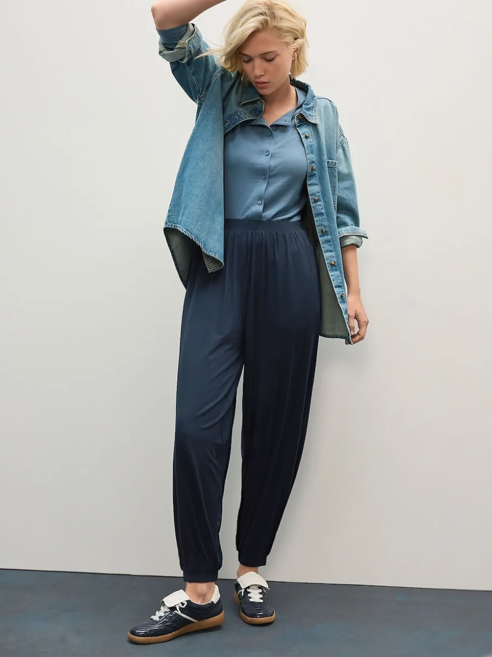 Navy Jersey Harem Joggers