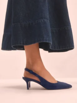 Navy Leather Tabitha Simmons x Next Dela Slingback Point Heels