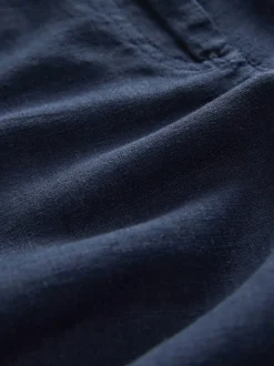 Navy Linen Blend Knee Shorts
