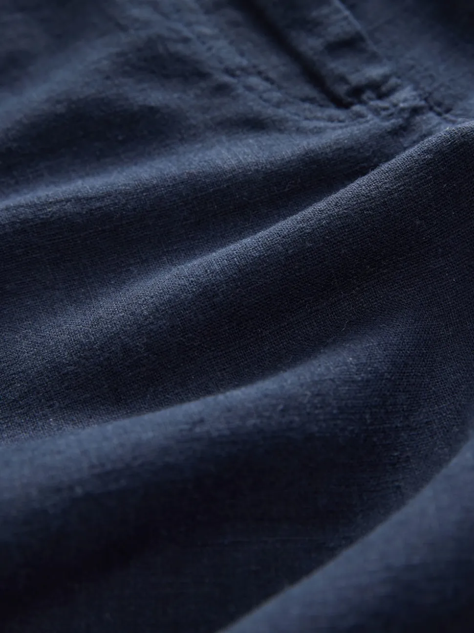 Navy Linen Blend Knee Shorts