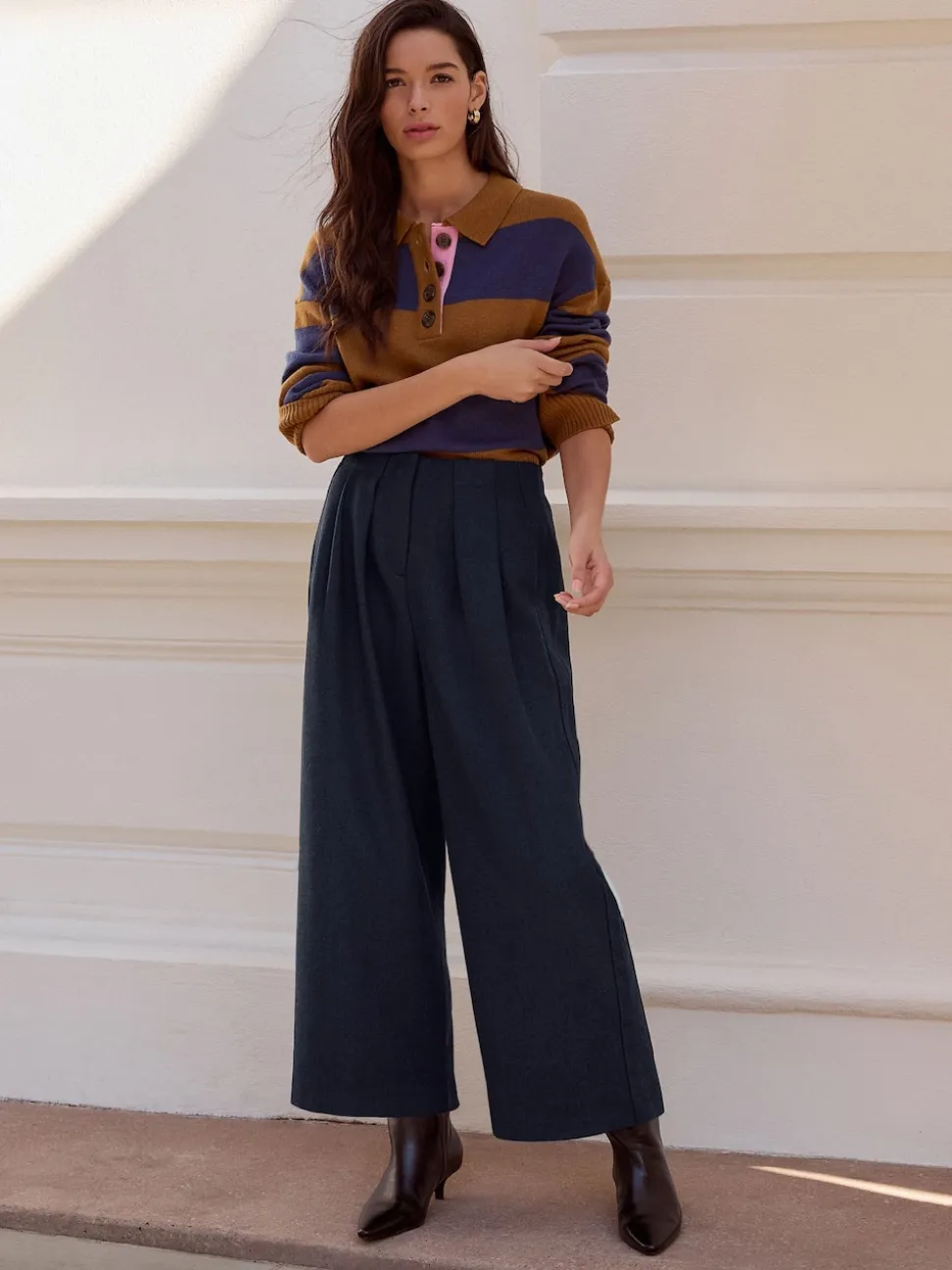 Navy N. Premium Herringbone Culottes With Wool