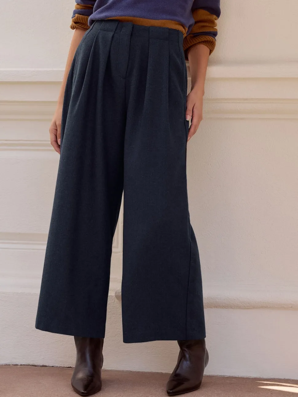 Navy N. Premium Herringbone Culottes With Wool