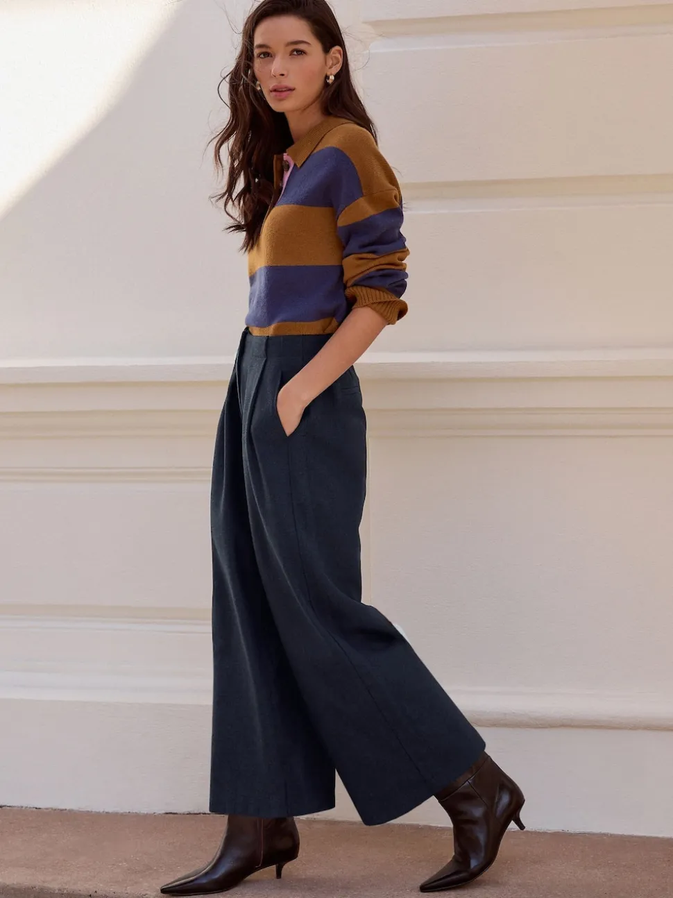 Navy N. Premium Herringbone Culottes With Wool