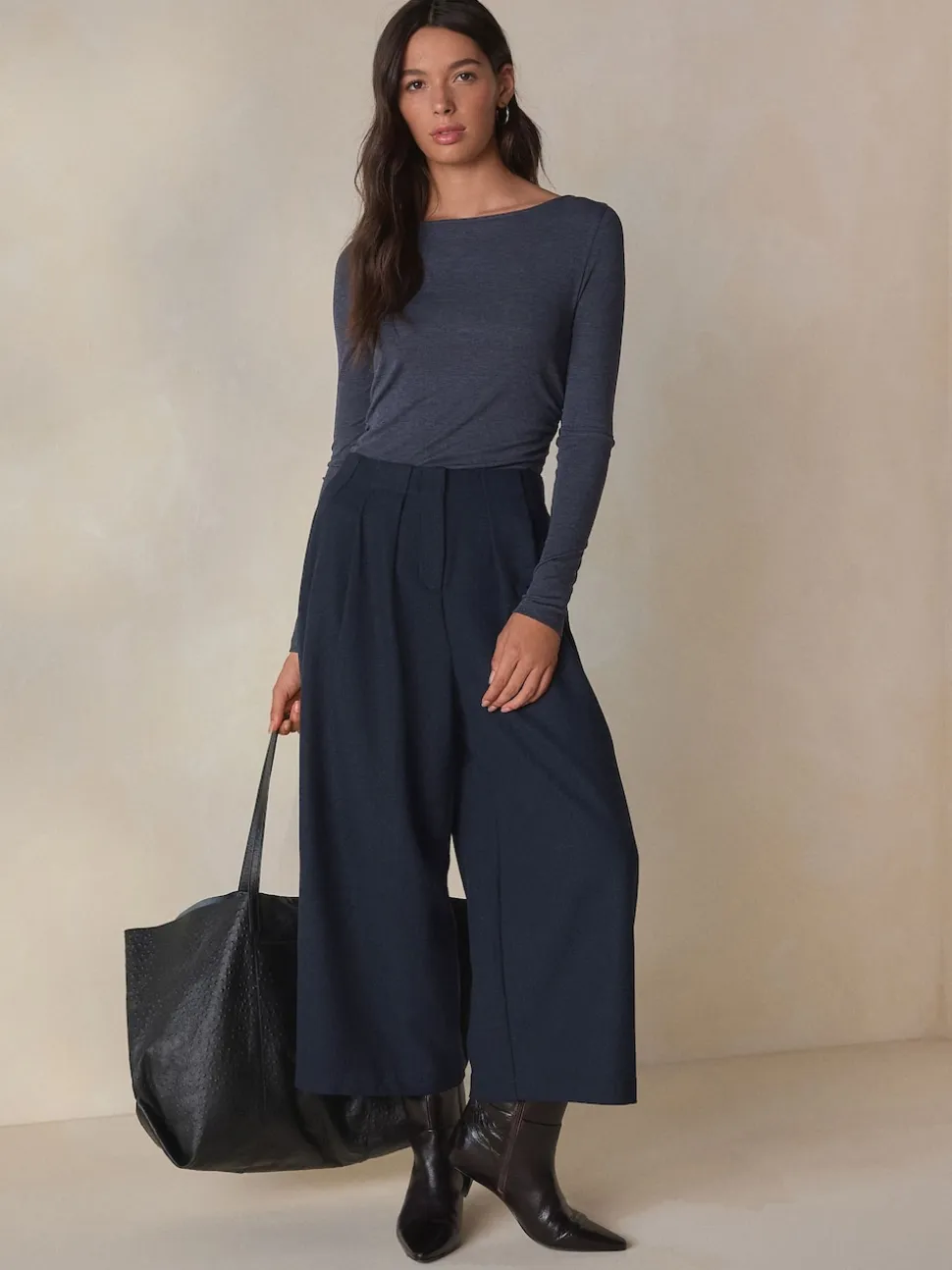 Navy N. Premium Herringbone Culottes With Wool