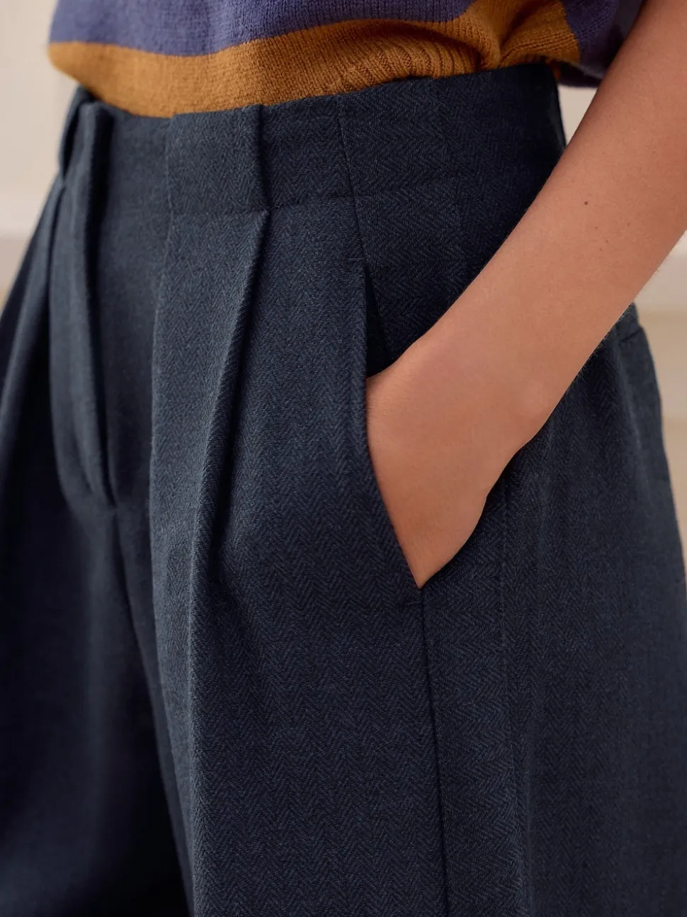 Navy N. Premium Herringbone Culottes With Wool