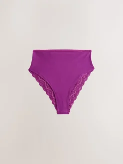 Navy Paisley High Rise High Leg Cotton Lace Knickers 4 Pack