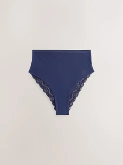 Navy Paisley High Rise High Leg Cotton Lace Knickers 4 Pack
