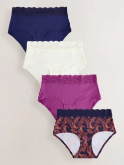 Navy Paisley Midi Cotton Lace Knickers 4 Pack