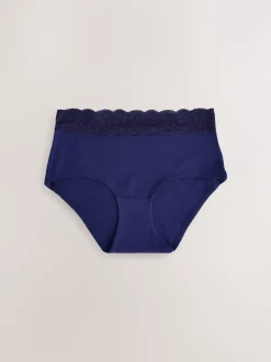 Navy Paisley Midi Cotton Lace Knickers 4 Pack