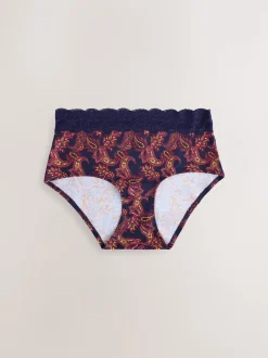 Navy Paisley Midi Cotton Lace Knickers 4 Pack