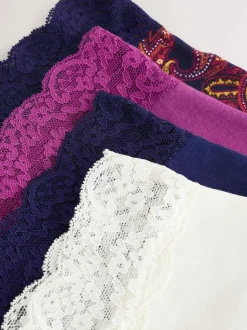 Navy Paisley Midi Cotton Lace Knickers 4 Pack