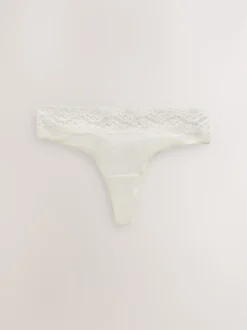 Navy Paisley Thong Cotton Lace Knickers 4 Pack