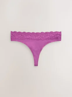 Navy Paisley Thong Cotton Lace Knickers 4 Pack