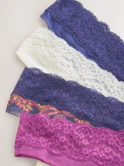 Navy Paisley Thong Cotton Lace Knickers 4 Pack