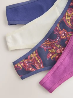 Navy Paisley Thong Cotton Lace Knickers 4 Pack