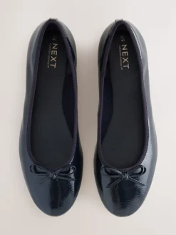 Navy Patent Extra Wide Fit Round Toe Ballerina Shoes