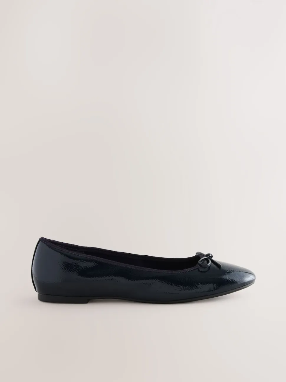 Navy Patent Extra Wide Fit Round Toe Ballerina Shoes