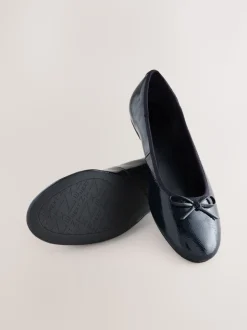 Navy Patent Extra Wide Fit Round Toe Ballerina Shoes