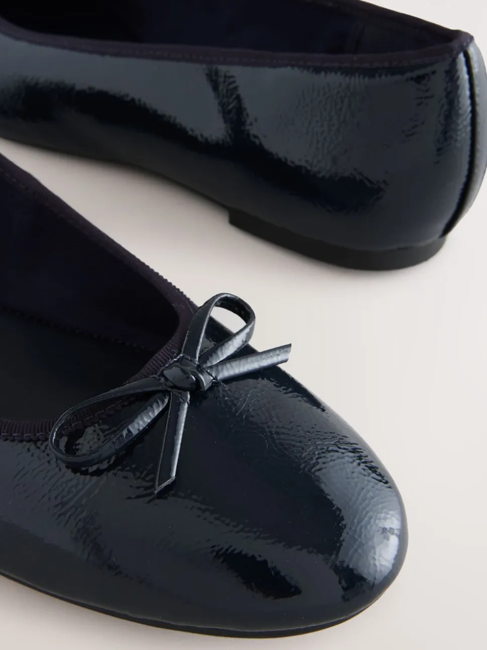 Navy Patent Extra Wide Fit Round Toe Ballerina Shoes