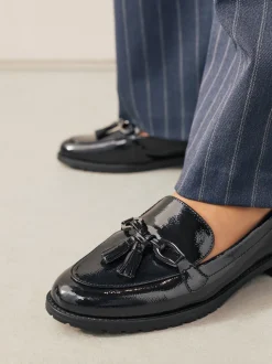 Navy Patent Patent Tassel Hardware Detail Loafers
